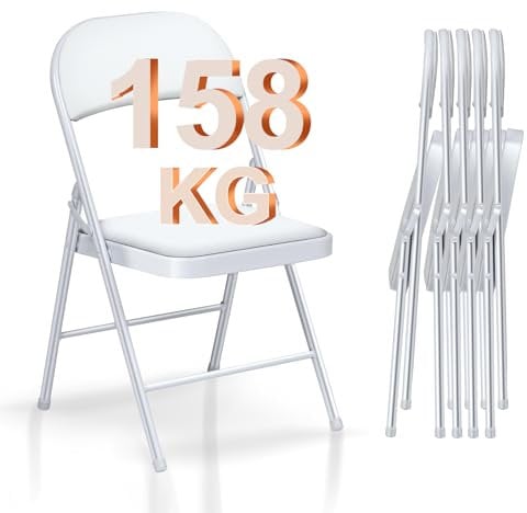 BULAGE Metall Klappstuhl, Balkonstühle Gartenstühle Klappbar 6er-Set Bequemer Klappstühle für Hochzeit Gäste Küche Camping – Weiß klappstuhl bis 150 kg