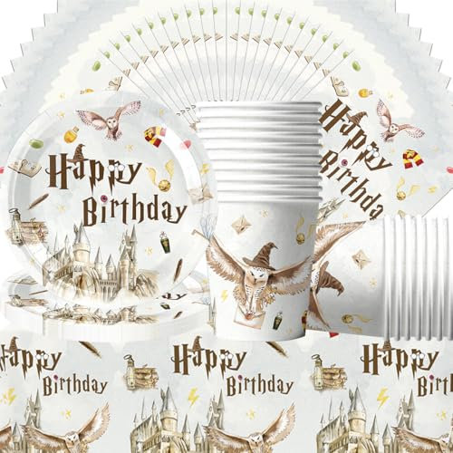 Doyomtoy Ensemble de vaisselle de fête magique Wizard - Pour 20 invités - Caricature d'anniversaire - Nappes, assiettes, tasses, serviettes pour accessoires de fête d'anniversaire