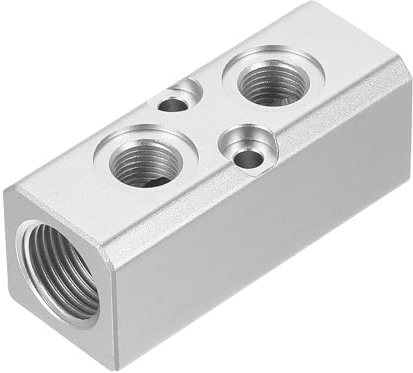 PATIKIL Air Manifold, 2 Way 4 Port 1/4 Output Port 1/2 Supply Port Aluminum Air Hose Inline Manifold Block Splitter Pneumatic Air Compressor Distribution Fitting, Silver