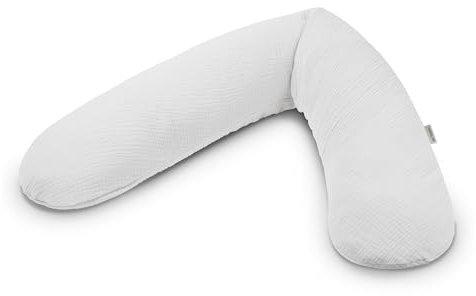 Theraline Das Original Schwangerschaftskissen & Stillkissen 190cm – Seitenschläferkissen Stillkissen Dinkel – inkl Stillkissenbezug Lichtgrau Musselin