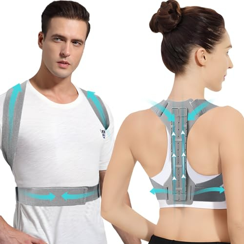 Rücken Geradehalter, Rückenstütztrainer, Haltungskorrektur mit Einstellbare Stütze, Haltungskorrektur Rücken, Schultergurt Haltungskorrektur, Rückenstütze für Damen und Herren, Grau, S/M