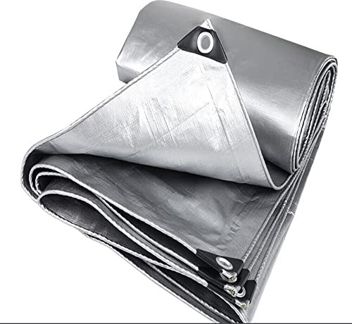 Tarpaulin Regular And Heavy Duty Waterproof Cover Tarp Ground Sheet Multi Sizes Transparent Blue Silver Clear Camo Army (Silver (320GSM), 8 x 12 m)