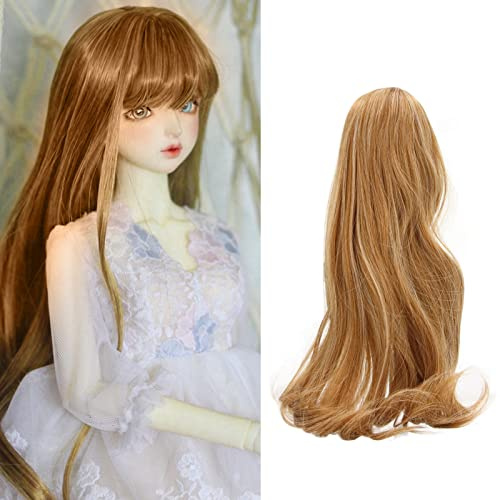 8 bis 9 Zoll Puppe Perücke, BJD Puppe Haar Perücke, Soft Silk Mesh Long Curly mit Bang, für Puppen mit Kopfumfang 1/3 (Farbe Flachs)