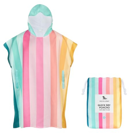 Dock & Bay Strandponcho für Erwachsene - Kapuzenhandtuch mit tiefen Taschen - Für Strand & Pool - Super Saugfähig, Schnell Trocknend - Coastal Candy, Large (105x80cm, 41x31)