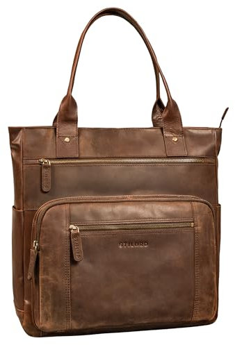 STILORD 'Bonnie' Große Handtasche Damen Leder-Shopper mit vielen Fächern Laptop bis 15,6 Zoll Stylishe Umhängetasche für City Uni Büro Tote Bag Henkeltasche Echtleder, Farbe:zamora - braun
