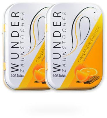 Wunder Zahnstocher - Palillos de dientes con sabor - Aliento fresco con palillos de dientes aromatizados - Pack de 2 (canela/naranja)