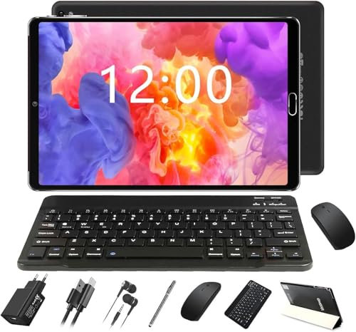 SUAAT 2025 Tablet Android da 10 pollici 4GB RAM + 64GB ROM | 8000mAh | Doppia fotocamera 5 + 8 Megapixel | Bluetooth | WiFi | MicroSD 4-256 GB, Nero