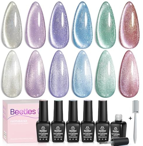 Beetles 6 Farben Glitzer Cat Eye Frühlings Nagellack Set mit Magnet Romantische Soak Off UV-LED-Gel-Nagellack-Set Home DIY Maniküre Nagelstudio Lack Nagelkunst