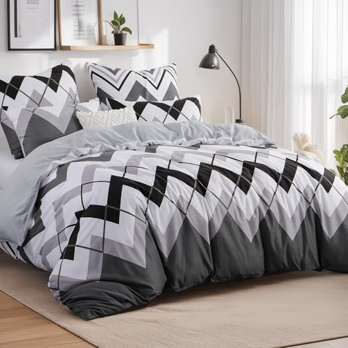 Tifschlaf Bettwäsche 220x240 3 Teilig, Chevron Bettbezug 240x220 mit 2 Kissenbezüge 80x80 cm, ÖKO-TEX Mikrofaser Bettwäsche-Sets Geometrisch Muster, Weich & Bügelfrei mit Reißverschluss