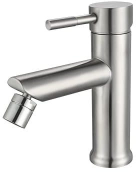 Marco Mammoliti | Miscelatore Rubinetto Bidet Monocomando Ekos in Acciaio Inox AISI 304 Satinato, Rubinetto Forma Tonda con Piletta Click Clack Inclusa, 17,5x14,2x4,8cm
