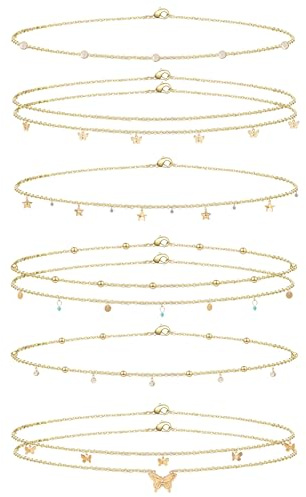 6 Pcs Chaîne de Ventre pour Femme Sexy Chaîne de Taille Dorée Baya Africain | Multicouche, Bikini Chaîne Réglable Sequins Chaine de Ventre, Accessoires Corporels sur le Thème Bohème de la Plage
