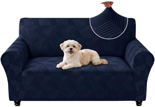 CYCMACO Elastischer Sofa Überzug 2 Sitzer Mit Armlehne, Dunkelblau | Couch Bezug Universal, Sofa Überzug Rutschfest, Kratzfester Sofabezug, Waschbarer Couchschoner Für Wohnzimmer