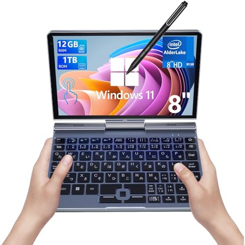 KOOSMILE 8 touchscreen portatile, mini laptop 2 in 1 con tastiera 12 GB LPDDR5 RAM, 512 GB/1 TB SSD, Wi-Fi 6, BT 5.2, HDMI, fotocamera 2 MP, notebook convertibile (N150-12 GB+1TB)