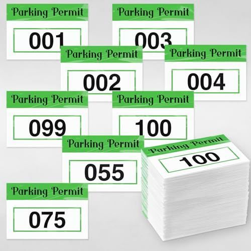 Clabby 100 Pcs Parking Permit Sticker Static Cling, Numbered 001-100, Green | 2x3 Inch Numbered for Car Windshield, Reusable No Residue Window Decals, Front Adhesive Cling for Vehicle Parking Permit