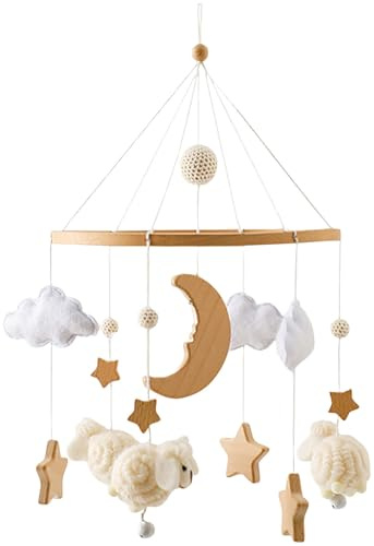 Playtastic Bettspielzeug: Baby-Mobile mit Sternen, Wolken und Schafen (Holz Baby Mobile, Kinder, Krippe)
