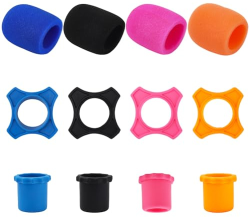 CREATCABIN 4 Sets Silicone Mic Cover Microphone Sponge Foam Hygienic Colorful Column Handle Mic Mike Karaoke Protector Windscreen Holder Sleeves for KTV Karaoke Bar News Interview Microphone