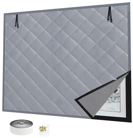 Winter Thermo Fenster Vorhang Cover Baumwol Wärmeschutzfolie Fenster Isolierfolie Kit Fenstern Winddicht Kälteschutz Vorhang mit Selbstklebende Band(Grey,75x70cm)