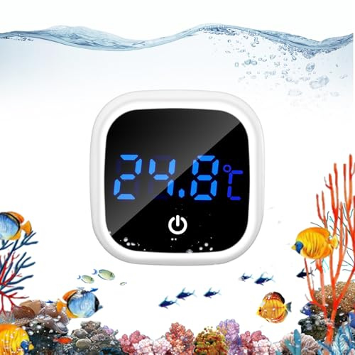 Aquarium Thermometer, LED Digital Aquarium Termometro, Kleben-On Mini Thermometer Aquarium, Hochpräzisions-Temperatursensor mit Touchscreen, Geeignet für Süßwasser-Meeresaquarien