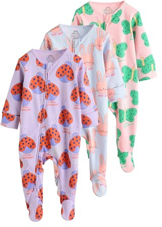 NEXT Baby Mädchen Strampler Zwei-Wege-Reißverschluss, 3er-Pack Hell Numeric_56