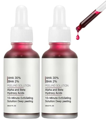 AHA 30% + BHA 2% Peeling Solution Set,Tiefenreinigung Porenreiniger & Blackhead Remover,Peeling für das Gesicht Damen und Männer zur Gesichtsreinigung,Strahlender Teint,2 x 30ml