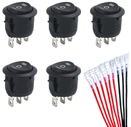 5 Stück Kippschalter 3 Positionen mit 15cm Draht,Wippschalter 12v 3 Polig als Wechselschalter,Kippschalter 12v,Rund Einbauschalter für Auto,Boot und Beleuchtung,Verdrahtung für Einfache Installation