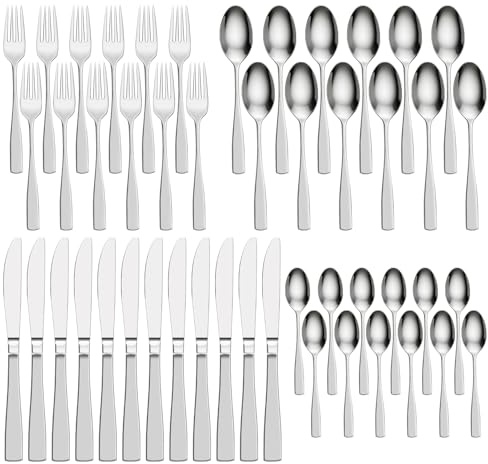 Gravurmaster Besteck Set für 12 Person, 48er-Set Messer Gabel Löffel aus Edelstahl Spülmaschinenfestem für Küche, Geschenk zur Hochzeit Taufe Geburtstag, Essbesteck für Erwachsene