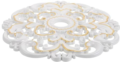FONDOTIN Rosace de Plafond Ronde en Plastique Faux Plâtre Blanc Nacré et Doré, Médaillon Décoratif Sculpté Floral Vintage, Compatible à Suspendre Lumineuse et Ventilateur, Plafonnier