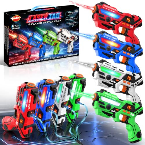 VATOS Rechargeable Laser Tag Set of 4, Infrared Laser Tag Gun with LED Screen, Sound & Vibration, 40m Range Indoor Outdoor Shooting Game Toys for Boys Girls, Great Birthday Gift for Kids Teenages 6+