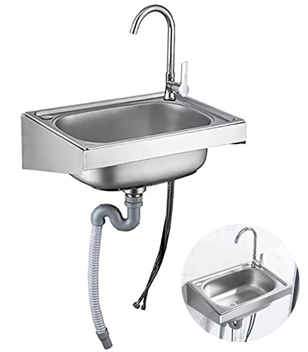 évier, Robinet et drain à col de cygne for extérieur, intérieur garage(48x35cm)