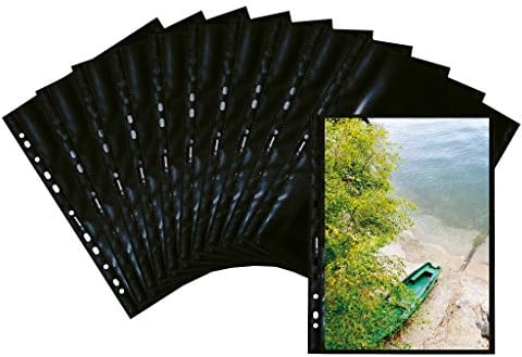 HERMA 7788 Fotohüllen für Ordner, 10 Stück, 20x30 cm, 1 Fach, beidseitig bestückbare Fotophan Fotosichthüllen Sammelhüllen Postkartenhüllen Prospekthüllen mit Eurolochung, schwarz