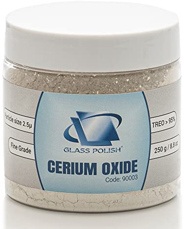 GLASS POLISH 250g Cerium Oxide, Ceroxid Feines Glaspolierpulver für Optisches Polieren, Hohe Qualität Glaspoliermittel, Verfeinerte Formel, TREO 95%, 2,5 Mikron, Weiß - GP90003