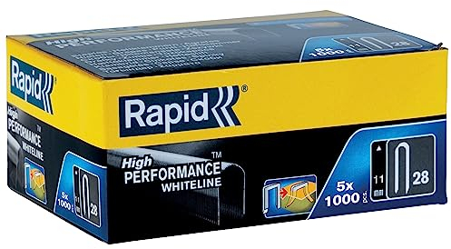 Rapid Tackerklammern Typ 28, 11mm Klammern, weiß, 5x1.000 Stk. Grosspackung, mit runden Rücken für kabel bis zu 4,5mm