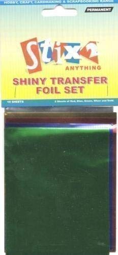 10 SHEETS TRANSFER FOILS ASSORTED COLOURS RED BLUE GREEN SILVER & GOLD