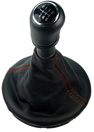 L & P Car Design L&P A262-3 Schaltsack Schaltmanschette Schwarz Rot Schaltknauf 6 Gang kompatibel mit VW T5 Knauf Schaltknopf Rahmen Komplettset Plug Play Ersatzteil für 7H0711113