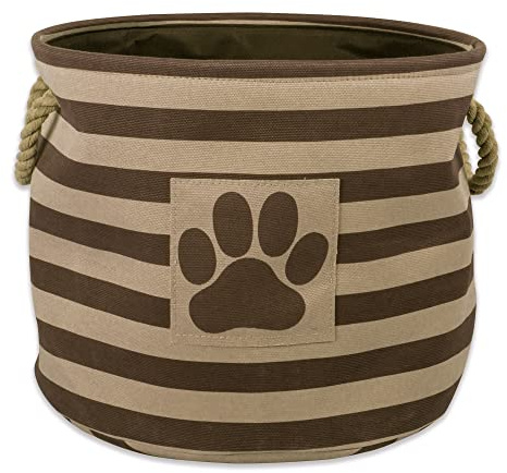 Bone Dry Striped Paw Patch Bin, Large Round, Brown