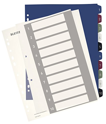 Leitz Register für A4, PC-beschriftbares Deckblatt und 10 Trennblätter, Taben mit Zahlenaufdruck 1-10, Überbreite, Weiß/Mehrfarbig, PP, Style, 12370000