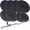 ScSPORTS® Hantelset - Curlstange, 120 cm, mit Gewinde, Stahl, Hantelscheiben 15/20/28/40/60 kg, Gusseisen, Schwarz, Stern-/Federverschluss (28 kg (4 x 5 + 2 x 2,5/1,25) fv)