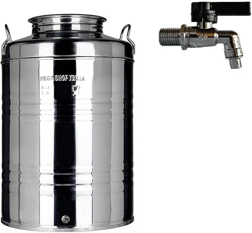 Megashopitalia Contenitore Bidone Fusto per Olio in Acciaio Inox 15 30 50 Litri Made in Italy con Guarnizione per Il Tappo e Rubinetto da 1/2 Pollice Incluso (50 Litri)