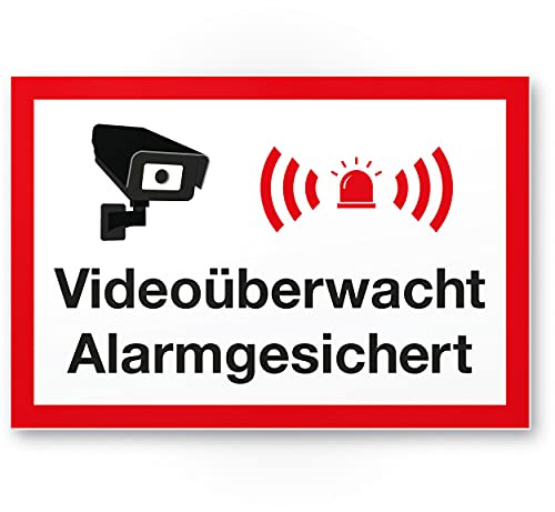 Komma Security Videoüberwacht Alarmgesichert Wachhunde Schild - Achtung Vorsicht Videoüberwachung - Hinweis Hinweisschild Videoüberwacht - Hinweis Warnhinweis