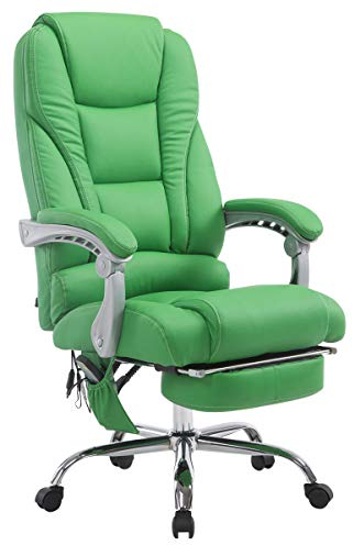 CLP Bürostuhl Pacific Kunstleder I Massage-Funktion I Ergonomisch, 360° Drehbar Mit Fußablage I Höhenverstellbar, Neigbare Rückenlehne, Farbe:grün