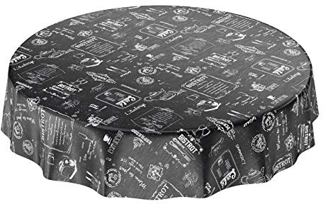 ANRO Wachstuchtischdecke Wachstuch Wachstischdecke Tischdecke abwaschbar Schwarz Bistro Retro Modern Rund 140cm eingefasst