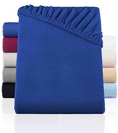 BaSaTex Flausch Spannbettlaken, 90x200-100x200 cm, Navy Blau/Dunkelblau | Winter Thermo Fleece, wärmendes plüsch Spannbetttuch Teddy, flauschiges Bettlaken