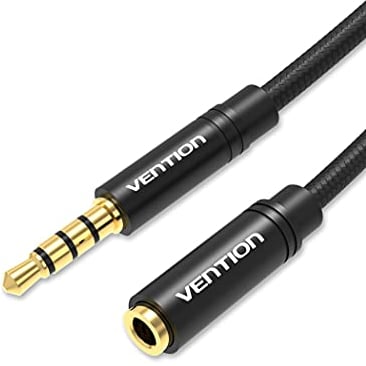 VENTION Cable Audio Alargador Jack 3.5mm Macho a Hembra Extensión 0,5m, Nylon Trenzado, Conector Chapado en oro de 24 Quilates, para Auriculares, Televisión, Portátil, PS4, Xbox