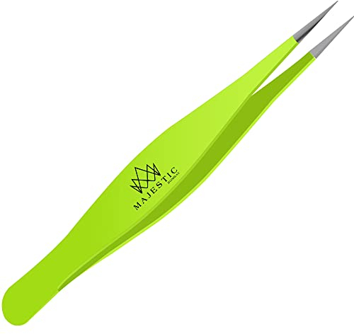 Majestic Bombay Pince à épiler chirurgicale pour poils incarnés - Pince à épiler pointue de précision pour les échardes, les tiques et le retrait du verre (vert)