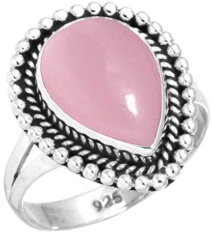 Jeweloporium Bague en argent sterling 925 avec quartz rose, taille 54, pour femme, bijou artisanal en forme de poire