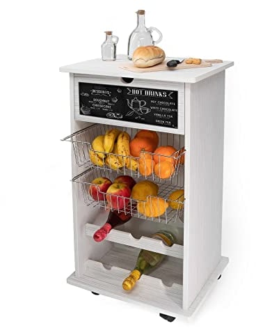Carrello cucina salvaspazio legno NEW Portafrutta multiuso misure 47x39 Altezza 85 cm WHITE BLACKBOARD