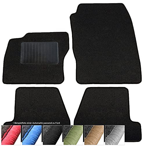 moto-MOLTICO Fußmatten Auto - Velours Autoteppiche passend für Ford Ka I (1996-2008) - 4-teiliges Set - Schwarze Automatten mit Schwarzen Ziernähten
