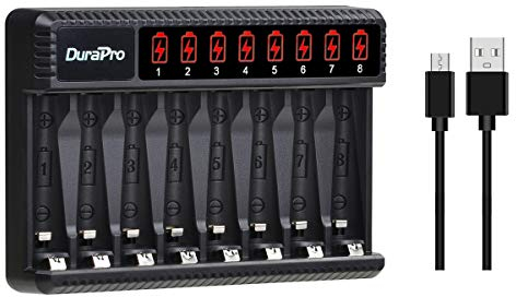 DuraPro Rapid Smart LCD 8-Slots USB AA AAA Battery Charger for AA AAA Ni-MH Ni-CD Rechargeable Batteries