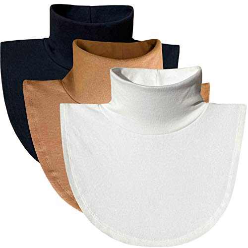 Shinywear Fake Rollkragen-Dickies für Damen, abnehmbarer Rollkragenkragen, halber Mock Rollkragen, Baumwolle, 3 Stück, weiß + schwarz + braun, Einheitsgröße