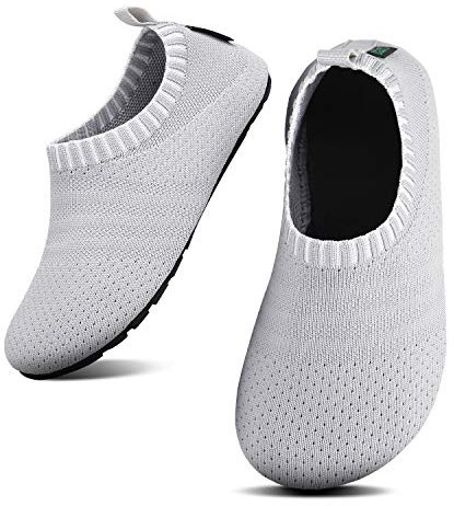 SAGUARO Kinder Hausschuhe Jungen Pantoffeln Mädchen Slippers rutschfest Yoga Kleinkinder Schuhe Unisex-Baby Indoor Weich Walkingschuhe Hüttenschuhe Hellgrau 30/31 EU